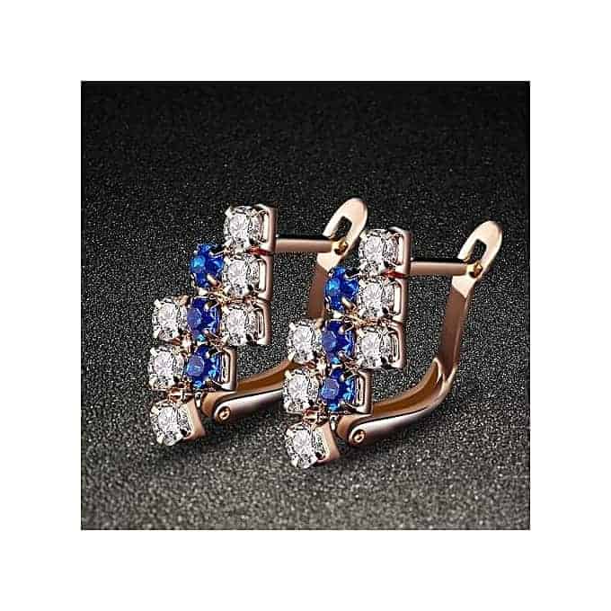 earring for women 1 pair of 18 k gold irregular geometrical sterling silver crystal stud 21*9 mm (blue)