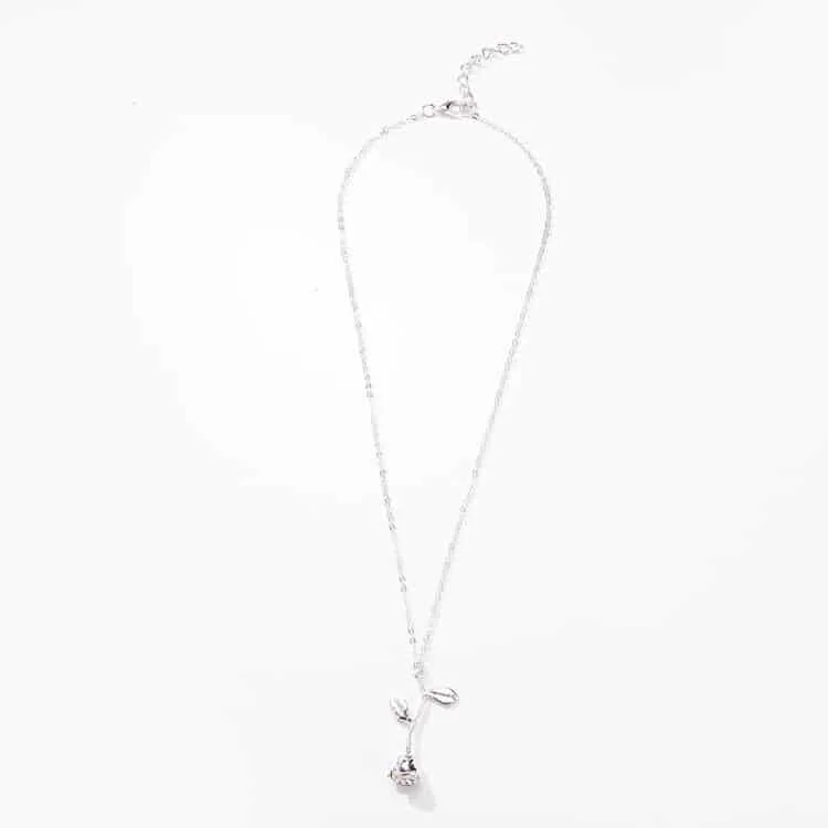 valentines day gift rose flower pendant jewelry chain necklace (silver)