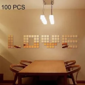100 pcs square crystal mosaic mirror acrylic stereo wall stickers creative background home living room wall sticker size 4*4cm (gold)