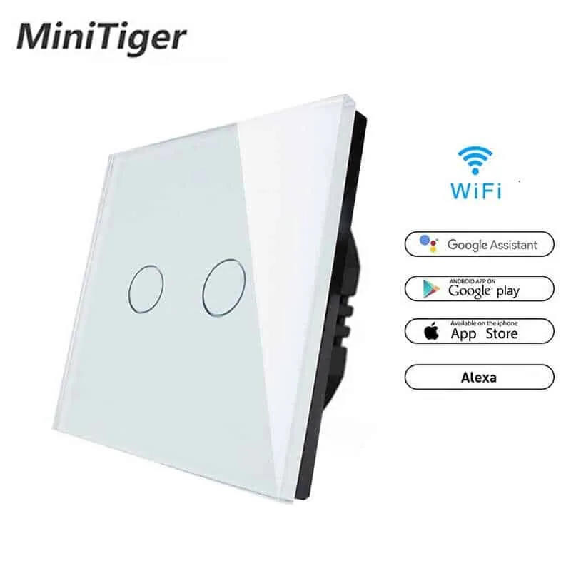 minitiger eu smart home wifi wall light touch switch 2 gang wifi/433 rf/app remote wifi light switch crystal glass panel color white minitiger eu smart home wifi wall light touch switch 2 gang wifi/433 rf/app remote wifi light switch crystal glass panel color white