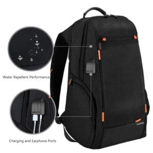 haweel multi function outdoor breathable comfortable casual backpack laptop bag with handle, external usb charging port & earphone port (black)