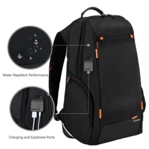 haweel multi function outdoor breathable comfortable casual backpack laptop bag with handle, external usb charging port & earphone port (black)