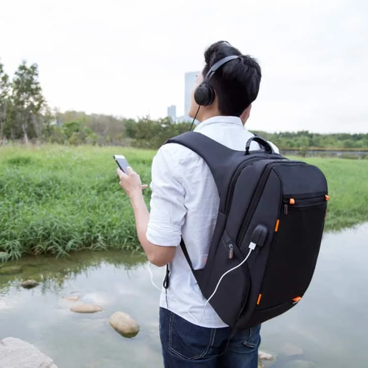 haweel multi function outdoor breathable comfortable casual backpack laptop bag with handle, external usb charging port & earphone port (black)