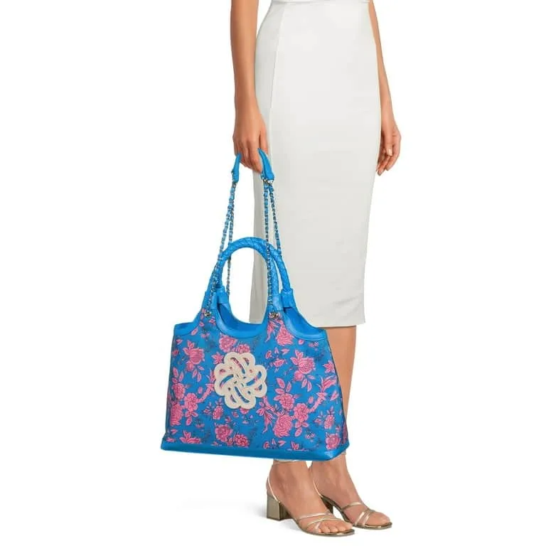 sam & libby carina women's medium canvas tote handbag pink and blue