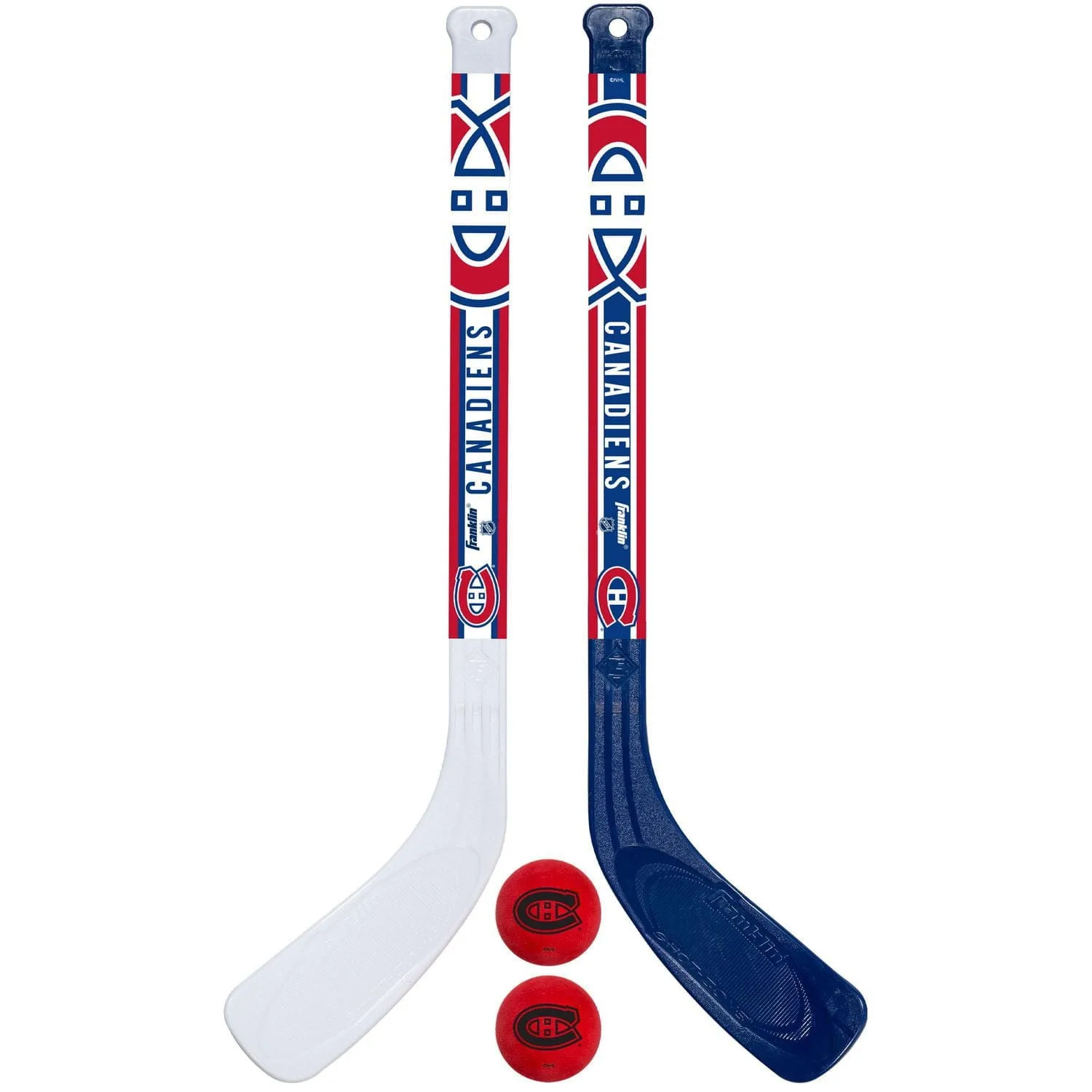 franklin sports nhl montreal canadiens mini hockey player stick set 2 stick and 2 ball set, mh player stick set