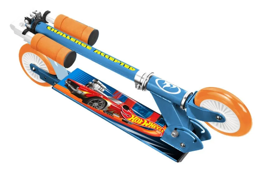 mattel hot wheels 2 wheel child scooter foldable foot brake blue