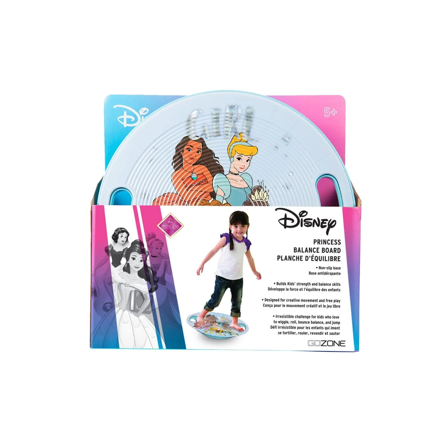 disney girl power princesses balance board – teal/blue, non slip textured surface