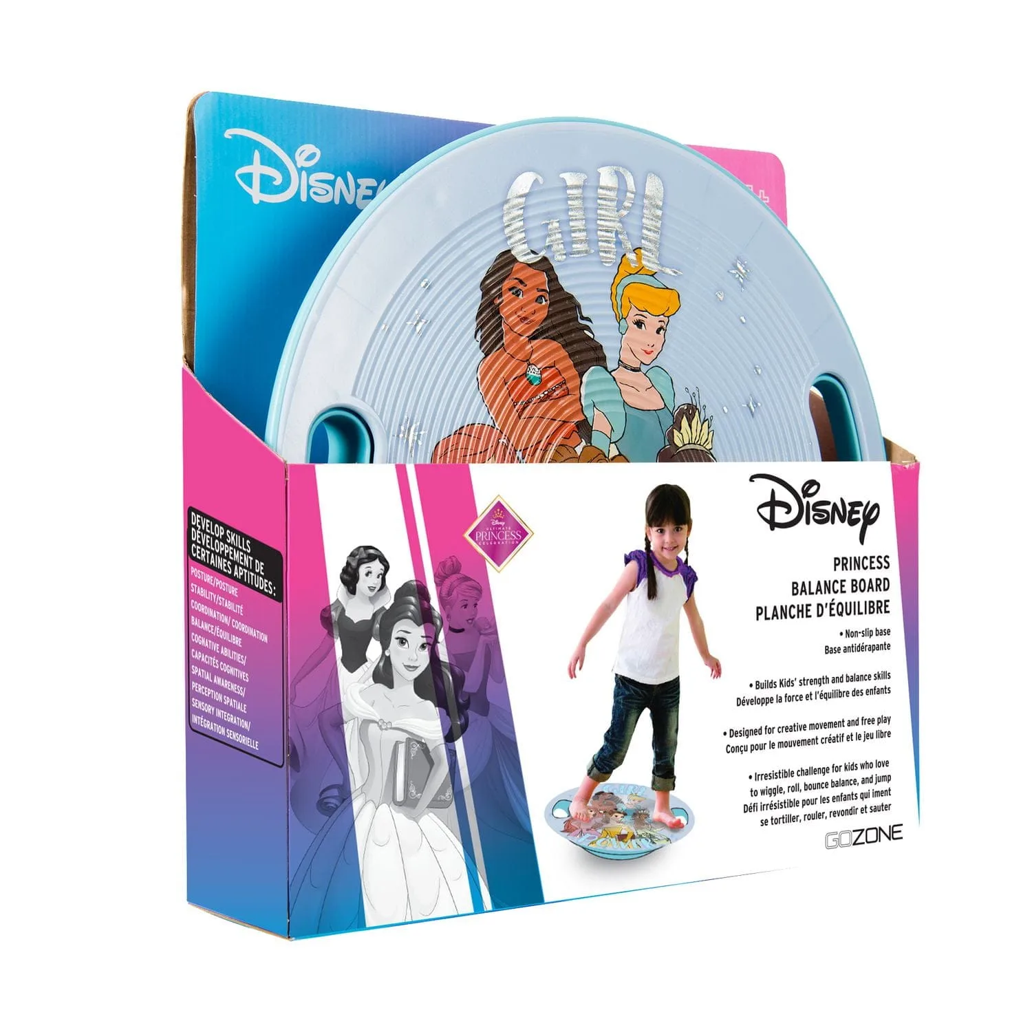 disney girl power princesses balance board – teal/blue, non slip textured surface