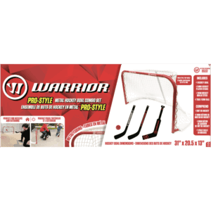 warrior pro mini metal hockey goal combo set 30" net 2 mini player 1 mini goalie stick and ball