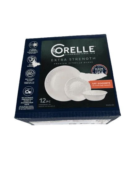 corelle madeline embossed dinner set white 12 piece