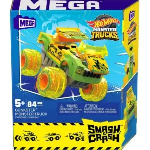 mega hot wheels smash & crash gunkster monster truck building toy with 1 figure