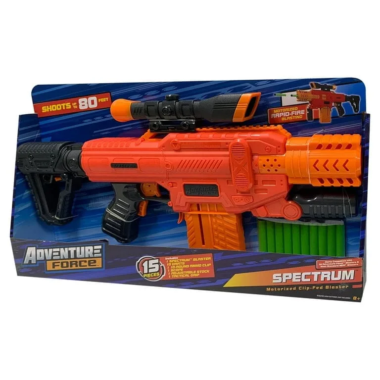 adventure force spectrum, motorized clip fed red foam dart blaster