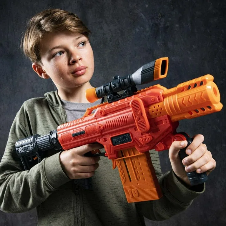adventure force spectrum, motorized clip fed red foam dart blaster