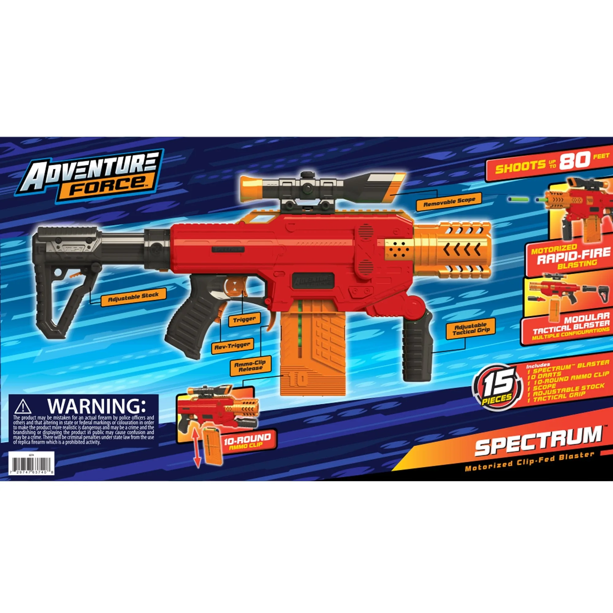 adventure force spectrum, motorized clip fed red foam dart blaster