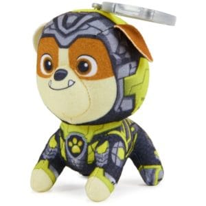 paw patrol: the mighty movie, 4 inch tall rubble plush toy with keychain clip for kids 3+