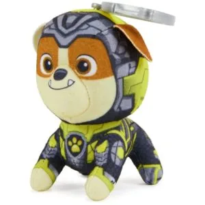 paw patrol: the mighty movie, 4 inch tall rubble plush toy with keychain clip for kids 3+