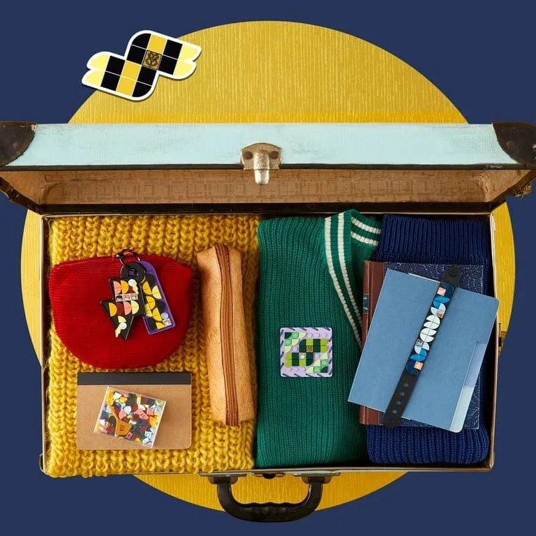 lego dots hogwarts accessories pack 41808, harry potter themed jewelry making kit with bracelet, 2 bag tags and stich on patch, diy craft toy set for kids