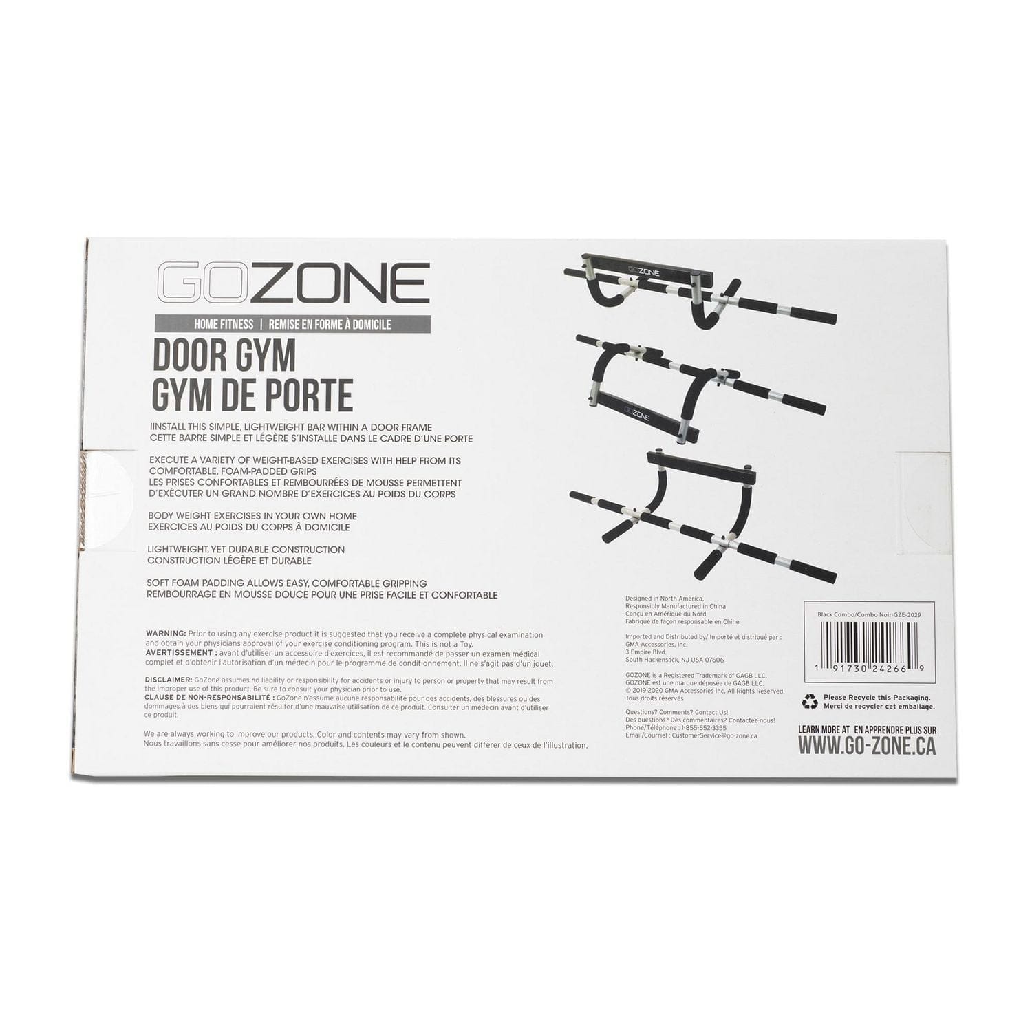 gozone door gym – black/silver, foam grip handles