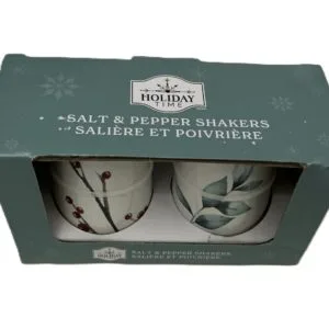 holiday time glazed ceramic salt & pepper shaker set