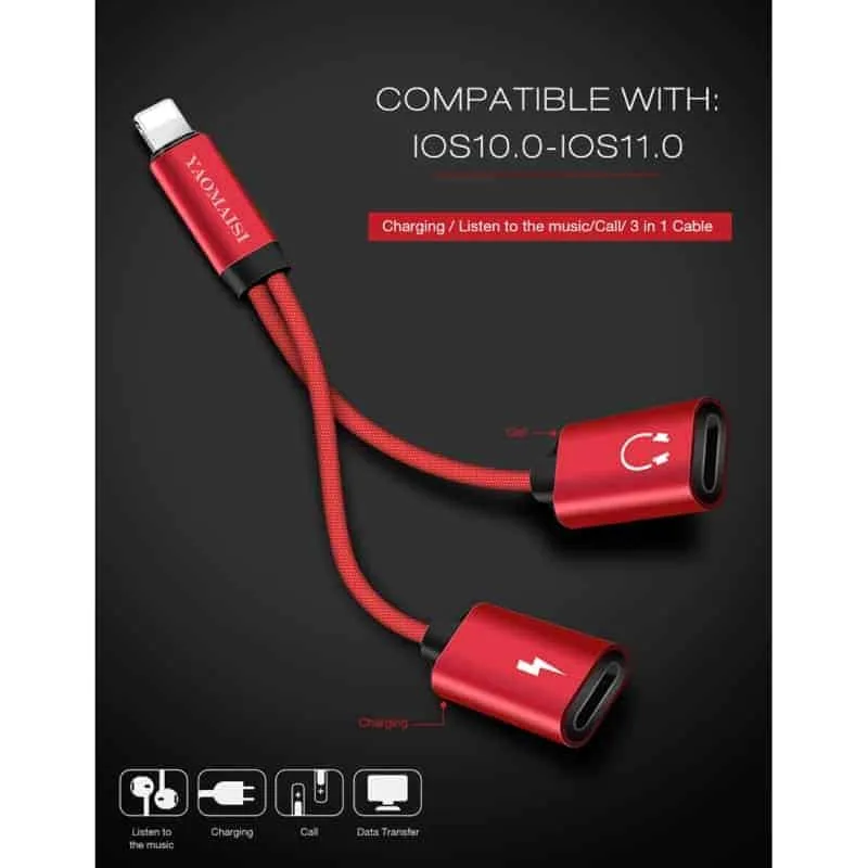 dual 8 pin female to 8 pin male aluminum alloy head nylon data sync charging audio cable q03 12cm 2.4a from pofan yaomaisi