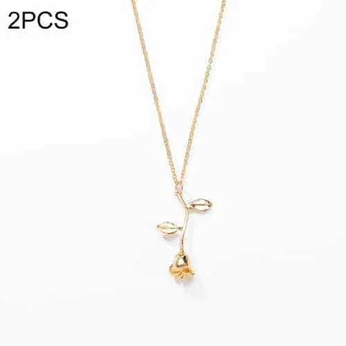 valentines day gift rose flower pendant jewelry chain necklace (rose gold)