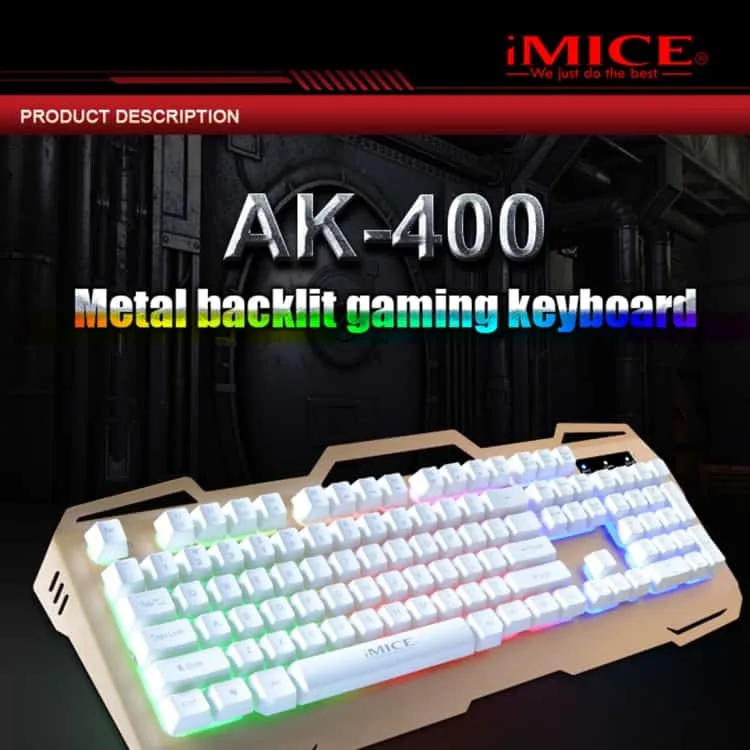 wired colorful backlight gaming keyboard imice ak 400 usb interface 104 keys for computer pc laptop (grey)