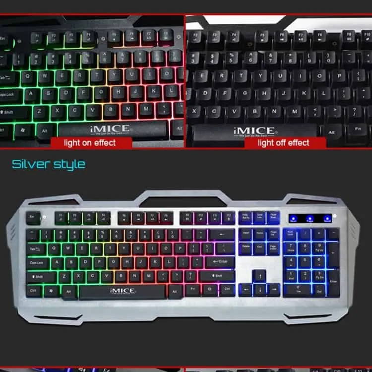 wired colorful backlight gaming keyboard imice ak 400 usb interface 104 keys for computer pc laptop (grey)
