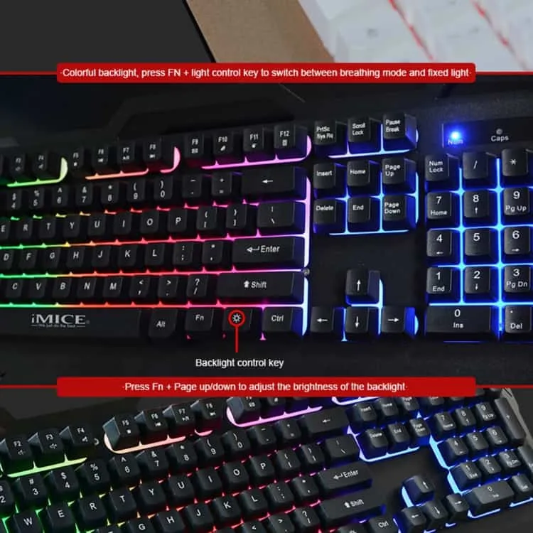 wired colorful backlight gaming keyboard imice ak 400 usb interface 104 keys for computer pc laptop (grey)