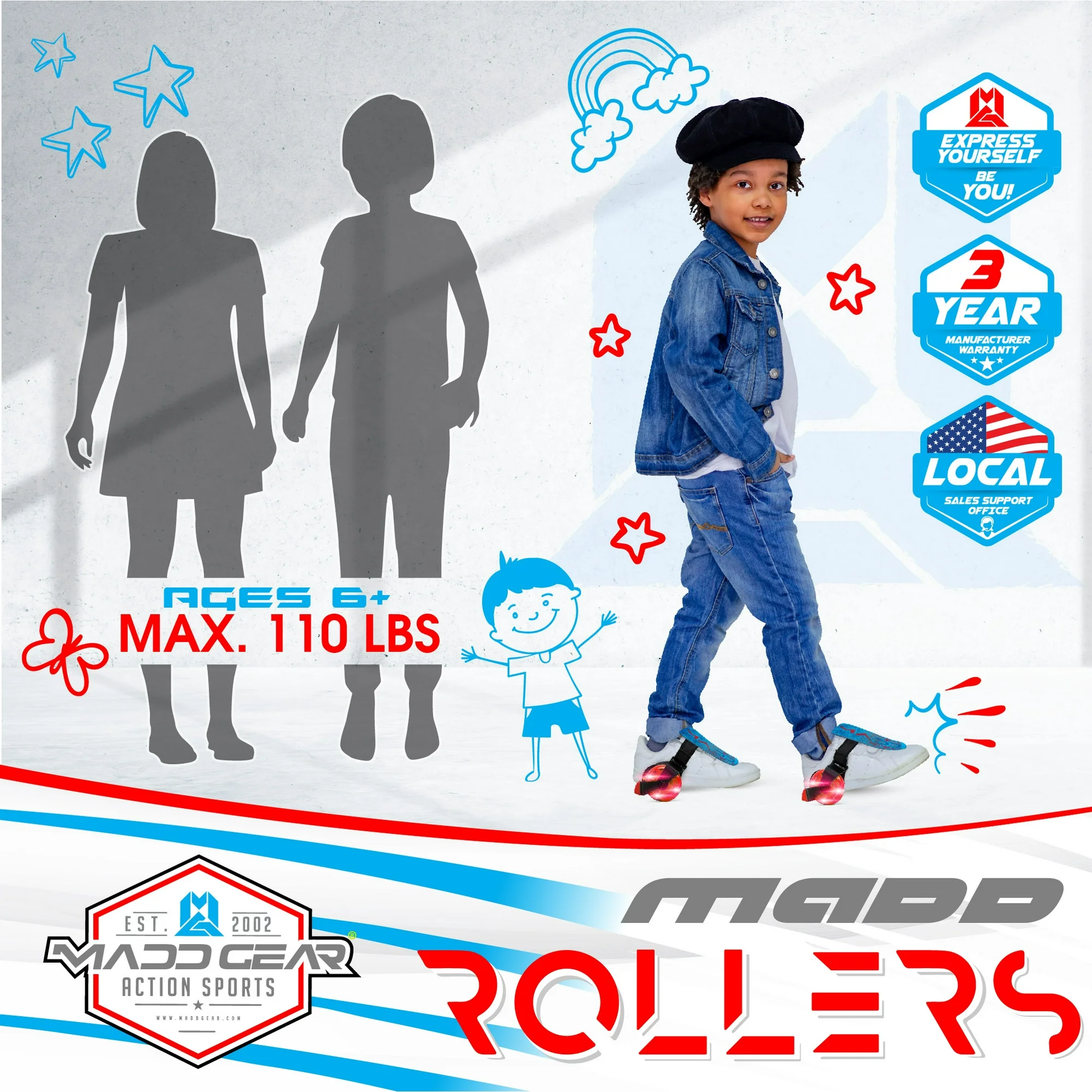 madd gear light up rollers heel skates led wheels adjustable to fit most shoe sizes kids ages 6+