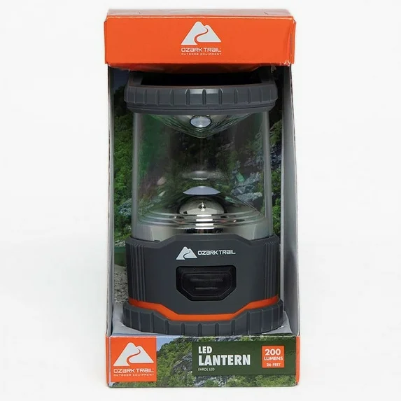 ozark trail 200 lumen led battery powered lantern, 4 aa batteries, ipx4 weather & drop resistant