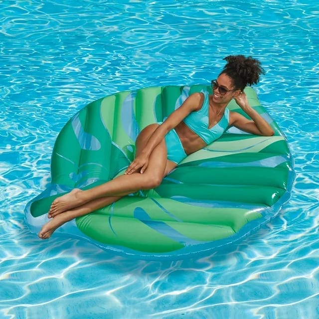 inflatable leaf pool float, green & blue print, for kids and adults, unisex inflatable leaf pool float, green & blue print, for kids and adults, unisex