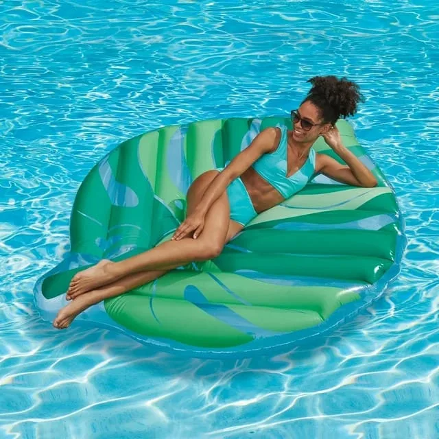 inflatable leaf pool float, green & blue print, for kids and adults, unisex