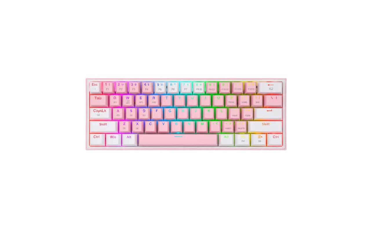 redragon k616rgb b 61 key mechanical keyboard white and pink