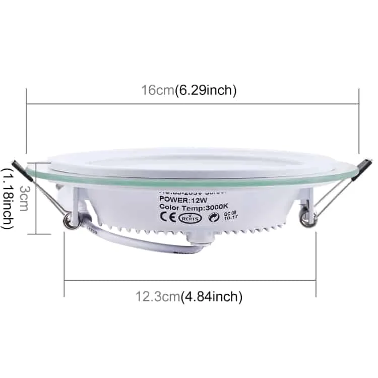 12w 16cm round glass panel light lamp with led driver