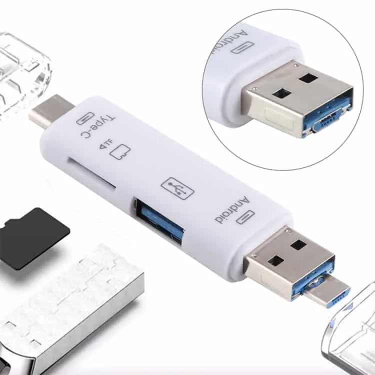 d 188 3 in 1 tf usb to micro usb type c card reader otg adapter connector silver