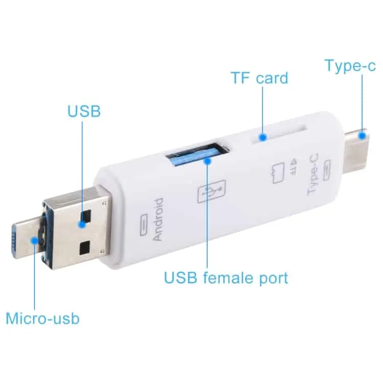 d 188 3 in 1 tf usb to micro usb type c card reader otg adapter connector silver
