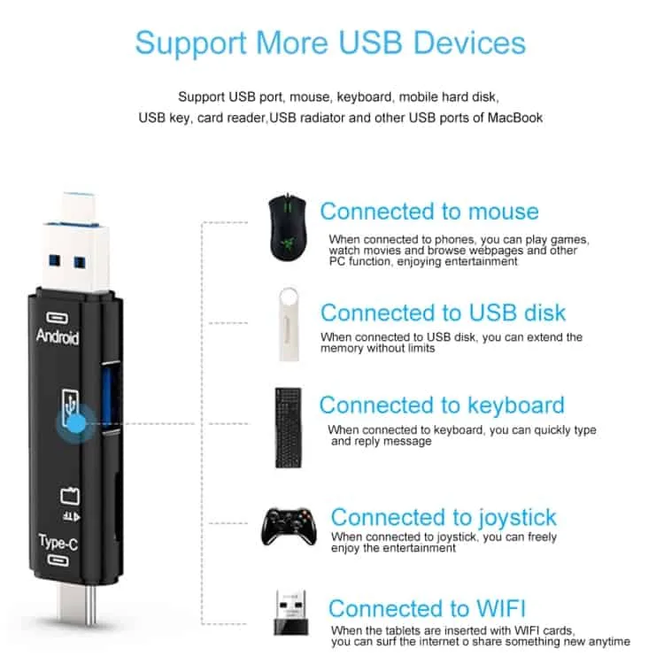 d 188 3 in 1 tf usb to micro usb type c card reader otg adapter connector silver