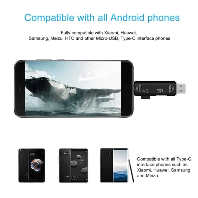 d 188 3 in 1 tf usb to micro usb type c card reader otg adapter connector silver