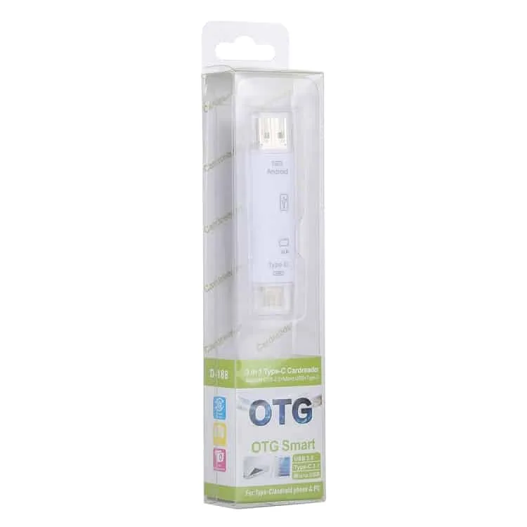 d 188 3 in 1 tf usb to micro usb type c card reader otg adapter connector silver