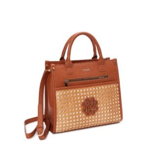 sam & libby women’s shani basket weave satchel handbag cognac