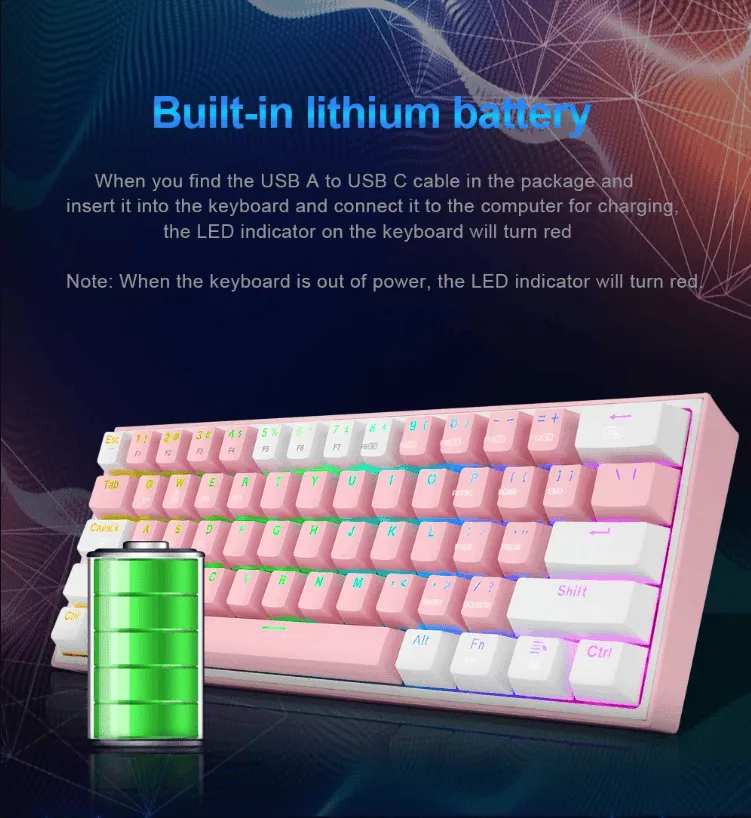 redragon k616rgb b 61 key mechanical keyboard white and pink