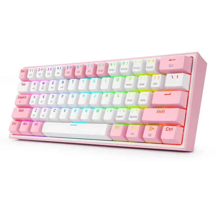 redragon k616rgb b 61 key mechanical keyboard white and pink