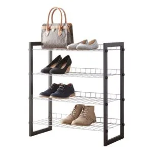 mainstays 4 tier shoe rack with wood frame and wire shelf