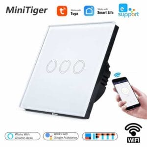 minitiger eu smart home wifi wall light touch switch 3 gang wifi/433 rf/app remote wifi light switch crystal glass panel