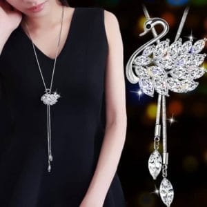 fashion sweater chain drop zircon goose long necklace sweater accessories femininity pendant tide(white)