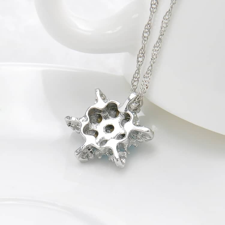 charm vintage crystal snowflake zircon flower silver necklaces pendants jewelry gift for women(sea blue)