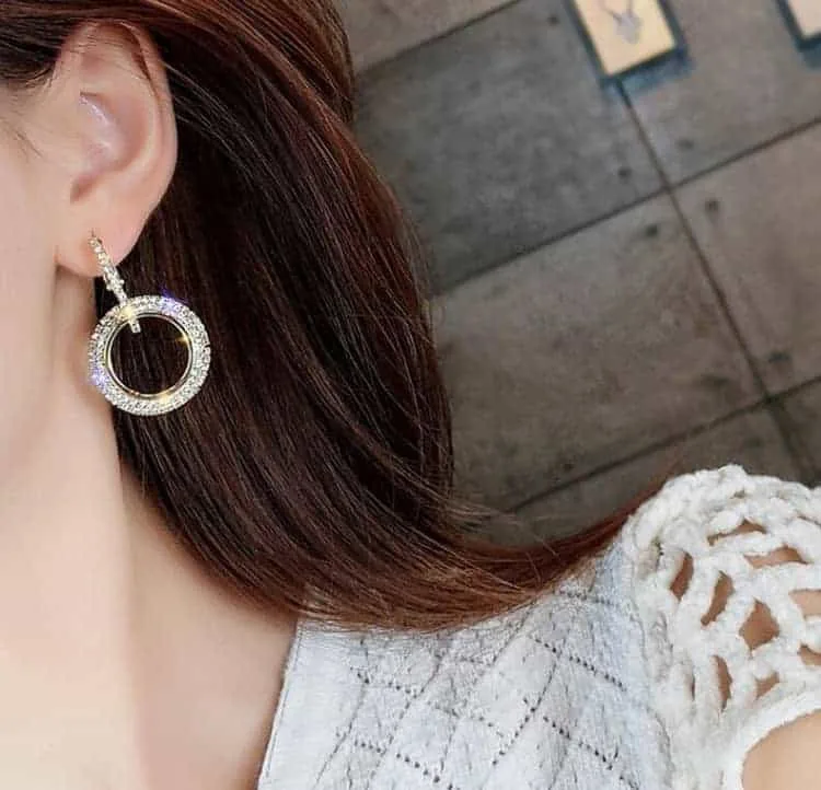 rhinestone crystal earrings round earrings for woman(gold)