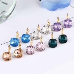 women fashion color square stud earrings crystal rhinestone earring(green)