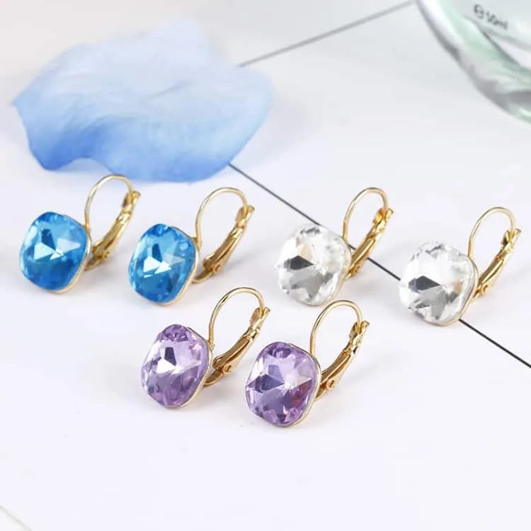 women fashion color square stud earrings crystal rhinestone earring(green)