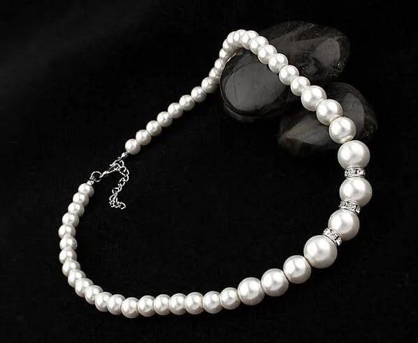 classic imitation pearl silver plated clear crystal jewelry sets